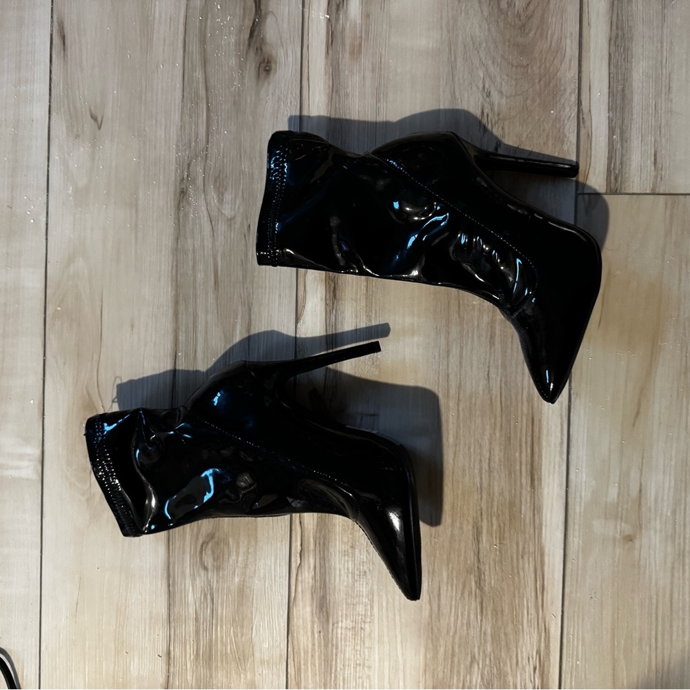 Black Patent Leather Stiletto Boots